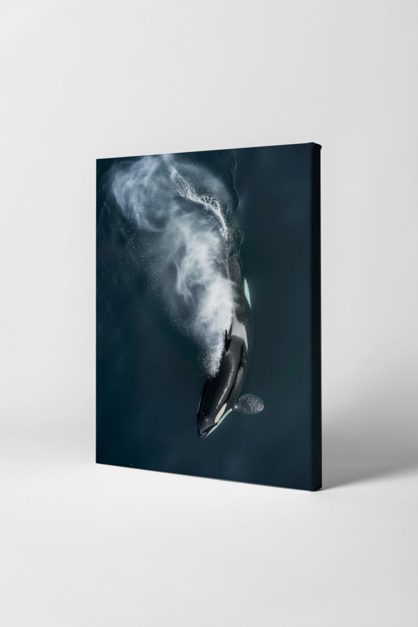 Fotografie Poster Orca Wasserstrahl dynamisch schwarz-weiß