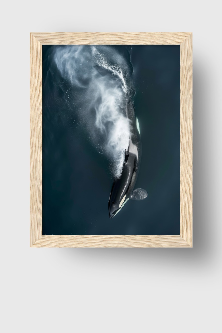Fotografie Poster Orca Wasserstrahl dynamisch schwarz-weiß