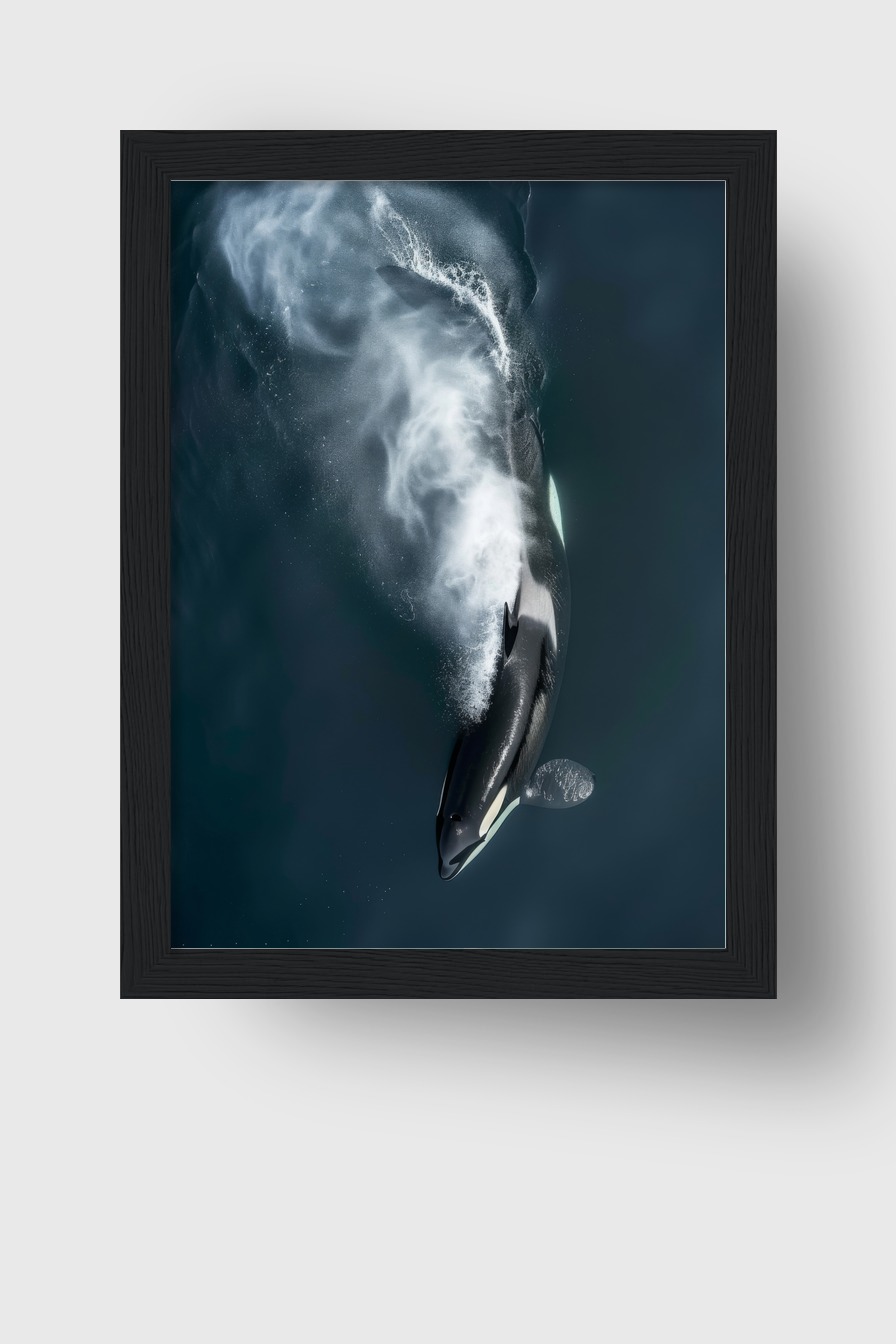 Fotografie Poster Orca Wasserstrahl dynamisch schwarz-weiß