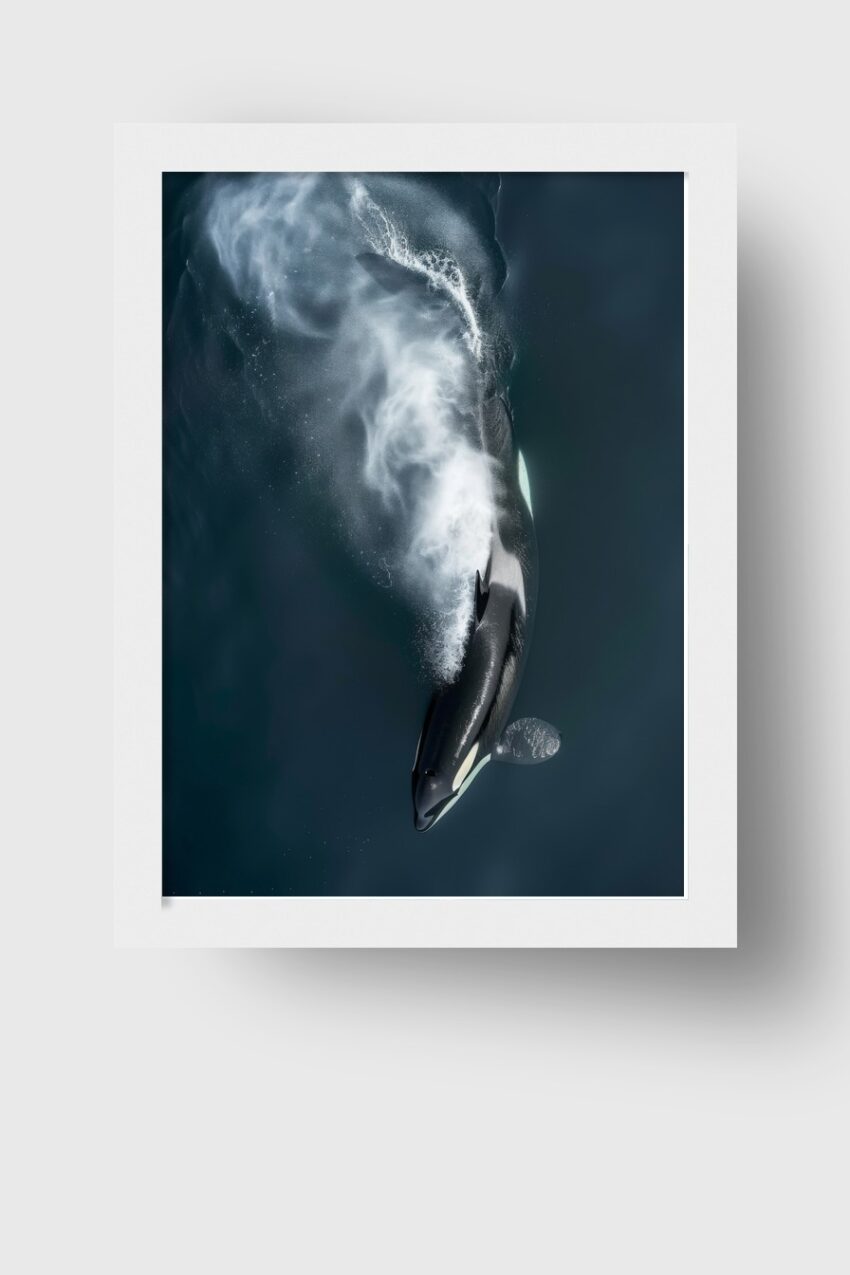 Fotografie Poster Orca Wasserstrahl dynamisch schwarz-weiß