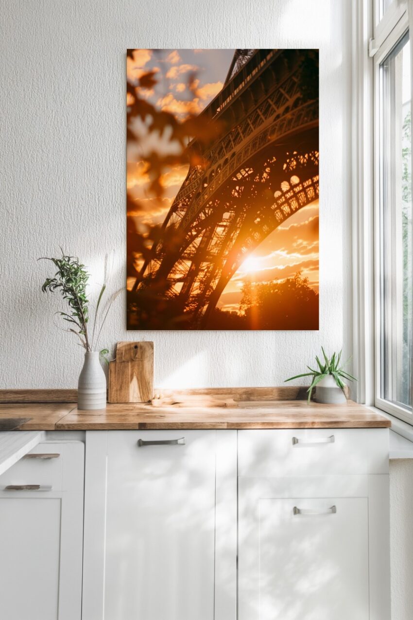 Fotografie Poster Eiffelturm Sonnenuntergang golden warm