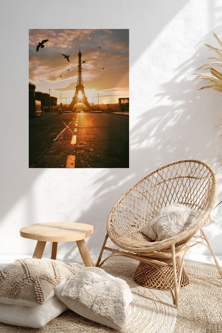 Fotografie Poster Eiffelturm Sonne orange Licht Stadt