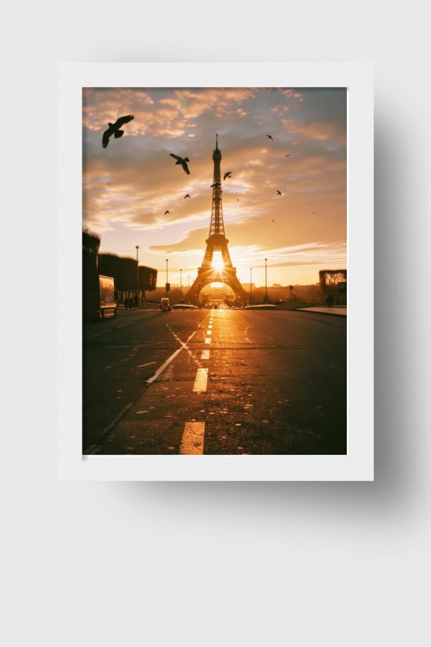 Fotografie Poster Eiffelturm Sonne orange Licht Stadt