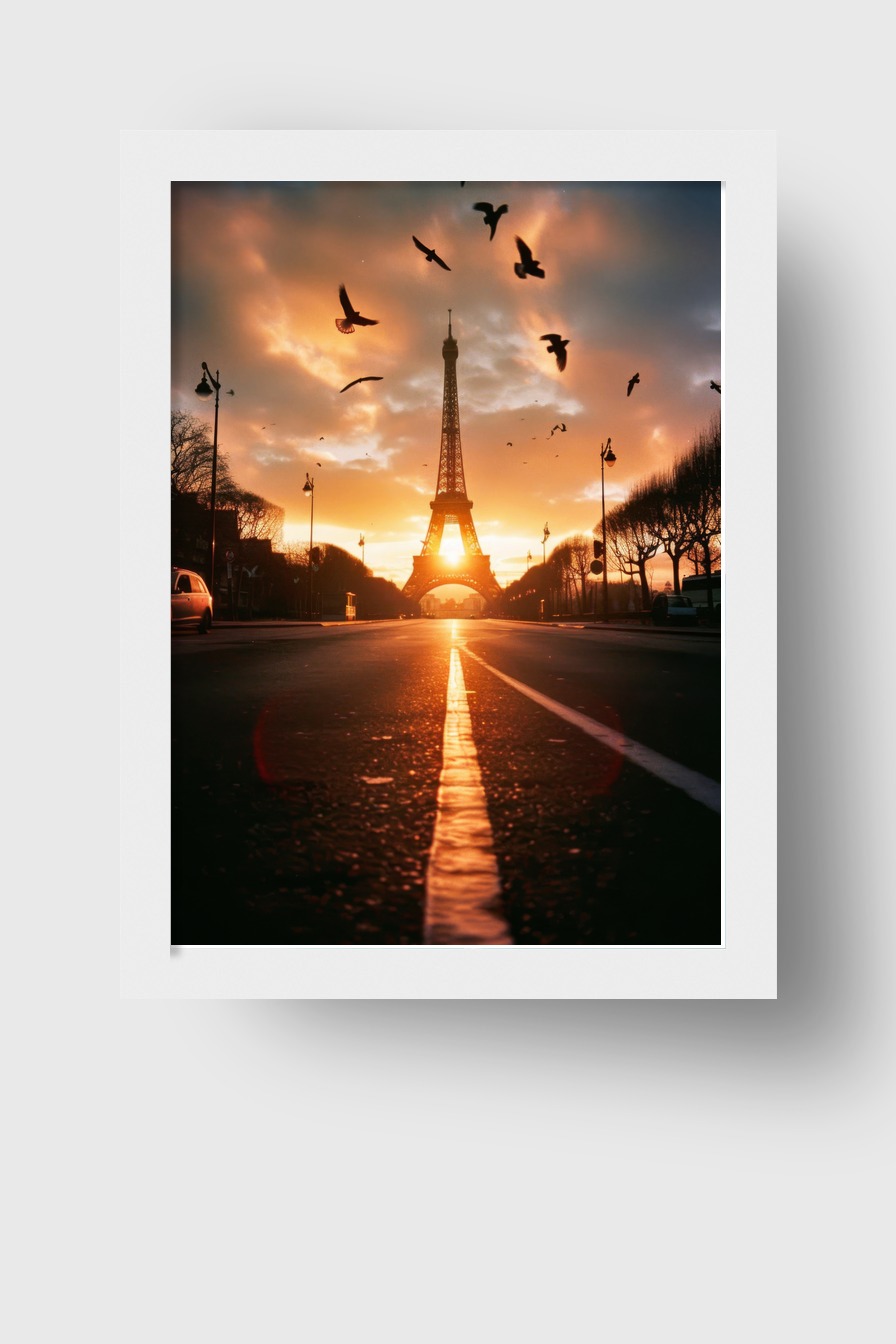 Fotografie Poster Eiffelturm Sonnenuntergang urban warm