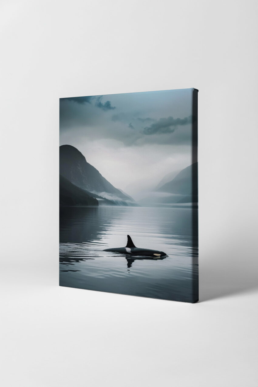 Fotografie Poster Orca Wasseroberfläche ruhig blau grau