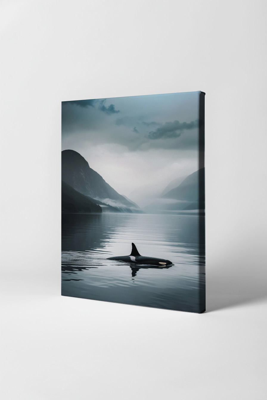 Fotografie Poster Orca Wasseroberfläche ruhig blau grau