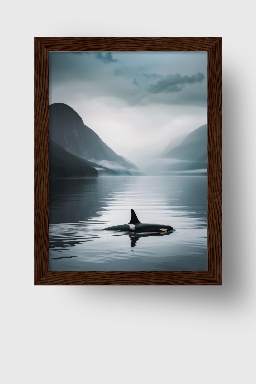 Fotografie Poster Orca Wasseroberfläche ruhig blau grau