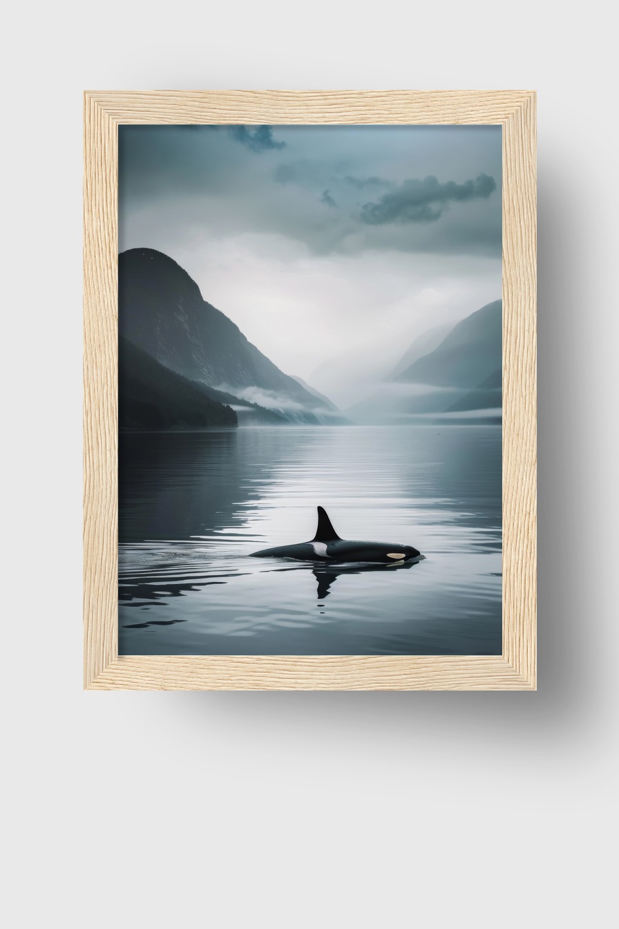 Fotografie Poster Orca Wasseroberfläche ruhig blau grau