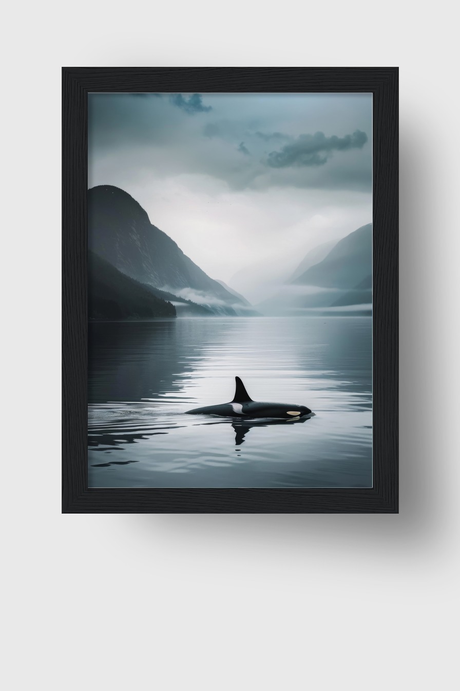 Fotografie Poster Orca Wasseroberfläche ruhig blau grau