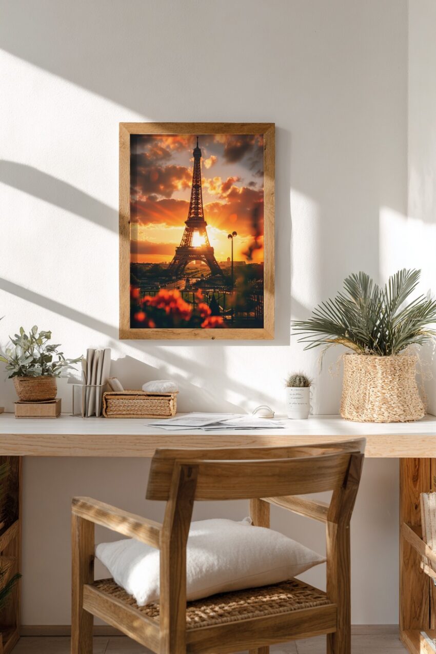 Fotografie Poster Eiffelturm Sonnenuntergang warm orange