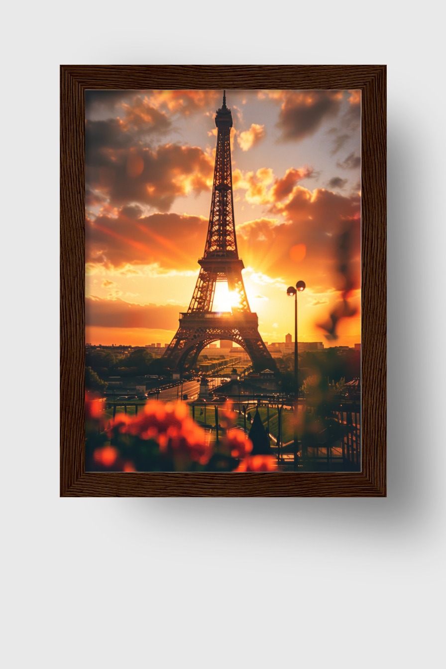 Fotografie Poster Eiffelturm Sonnenuntergang warm orange