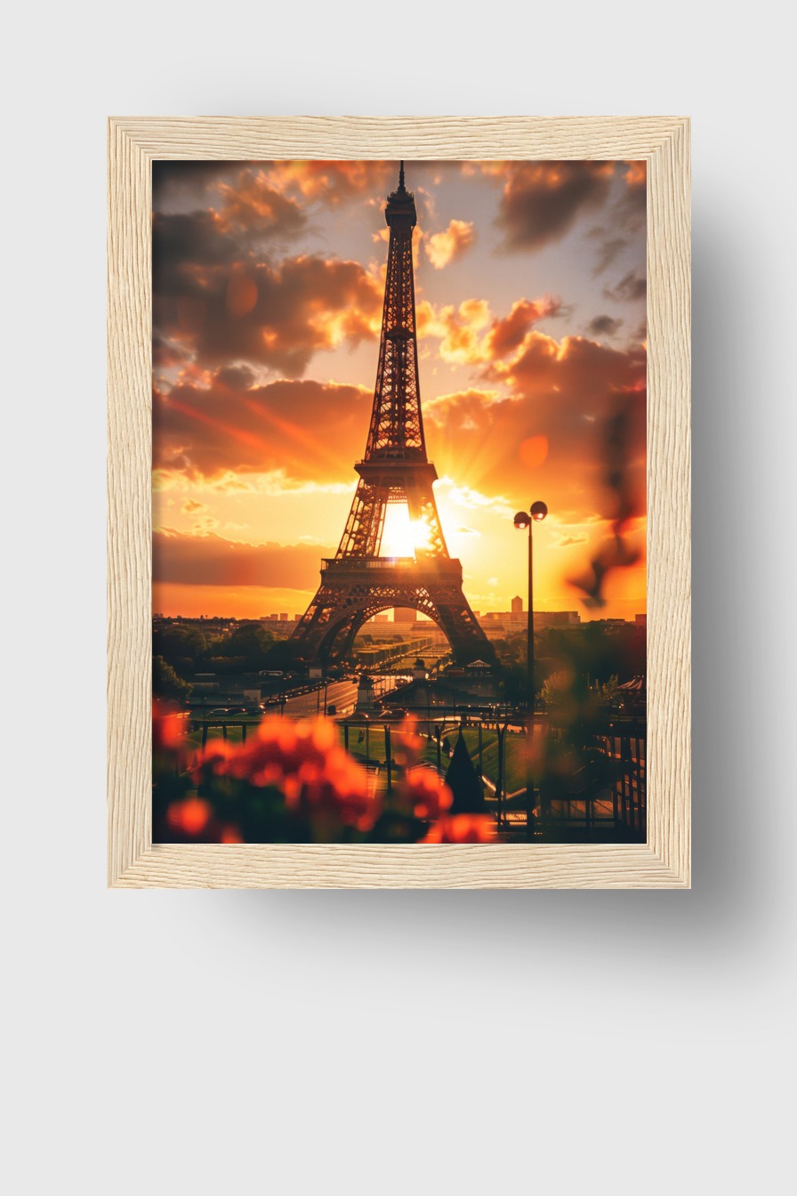 Fotografie Poster Eiffelturm Sonnenuntergang warm orange