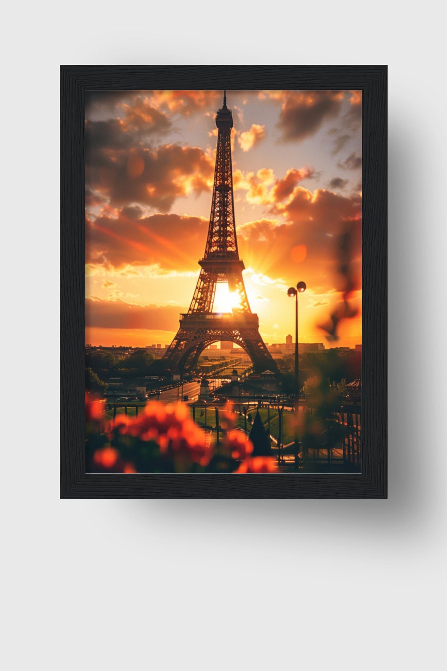 Fotografie Poster Eiffelturm Sonnenuntergang warm orange