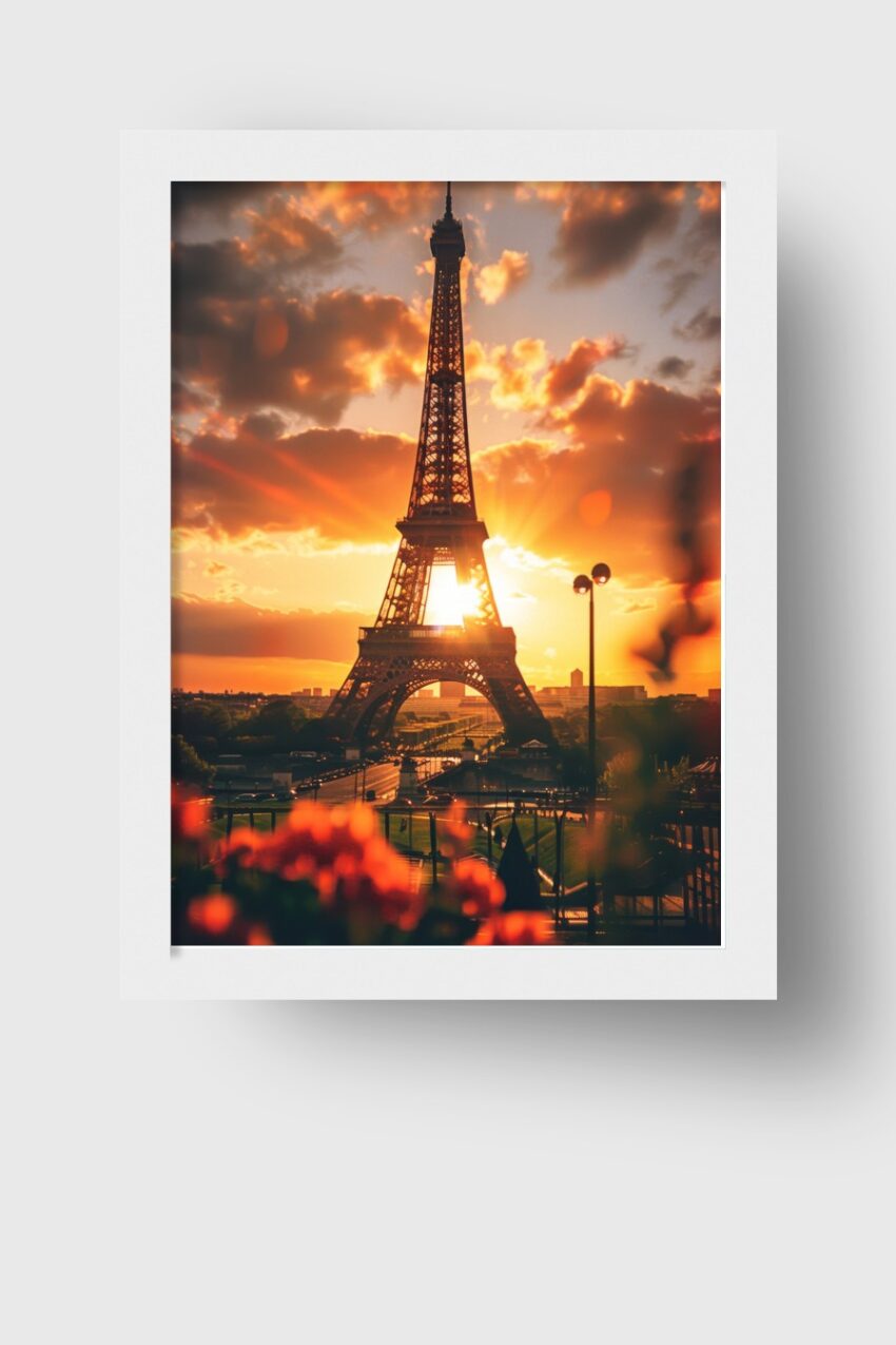 Fotografie Poster Eiffelturm Sonnenuntergang warm orange