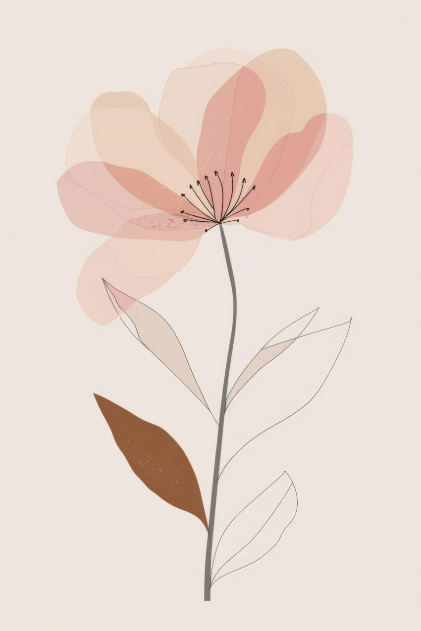 Illustration Poster Blume zart pastel beige braun