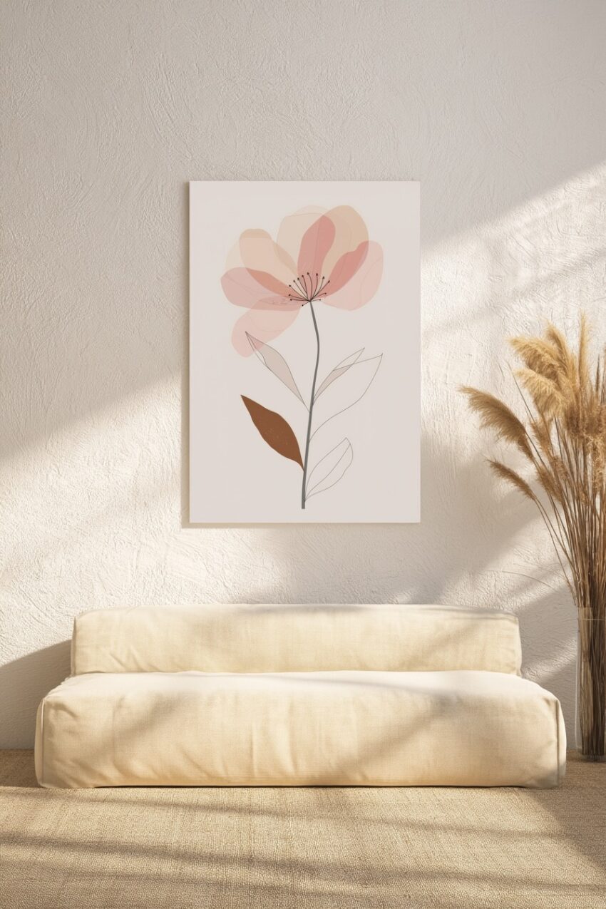 Illustration Poster Blume zart pastel beige braun
