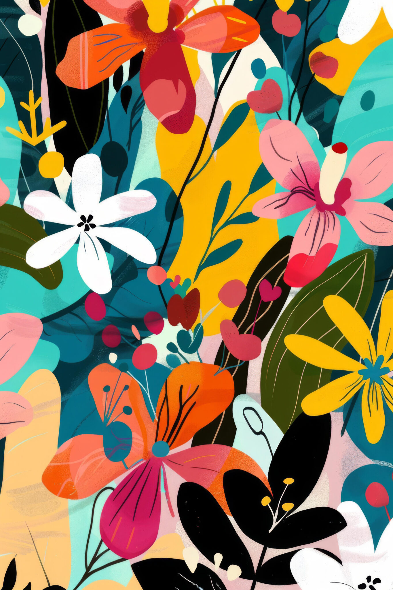 Illustration Poster Blumen bunt lebendig kontrastreich