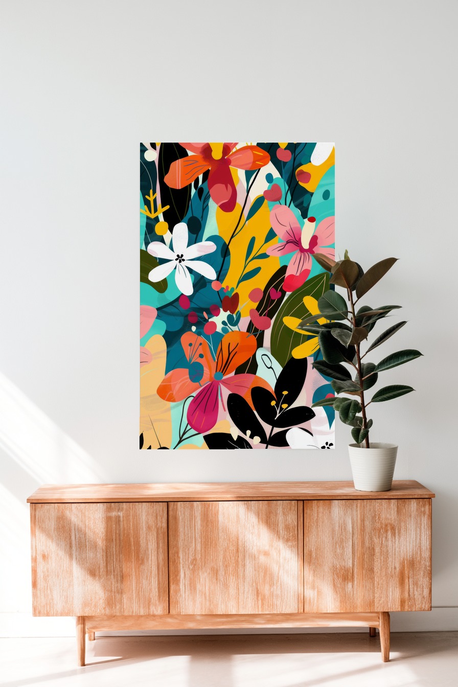 Illustration Poster Blumen bunt lebendig kontrastreich
