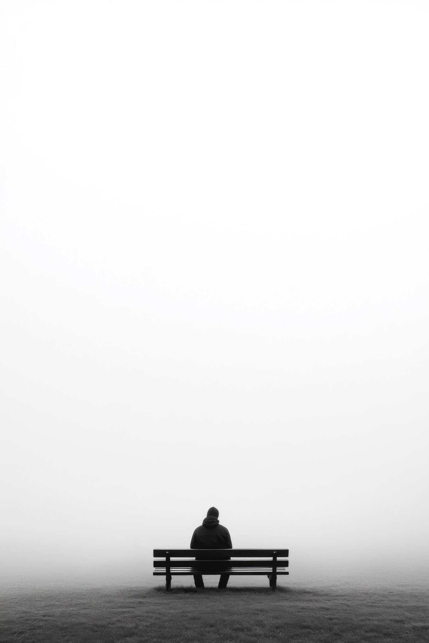 Fotografie Poster Mann Bank schwarz-weiß Nebel