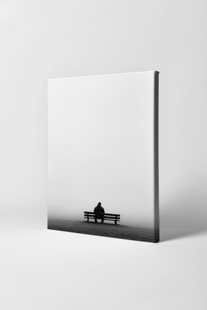 Fotografie Poster Mann Bank schwarz-weiß Nebel