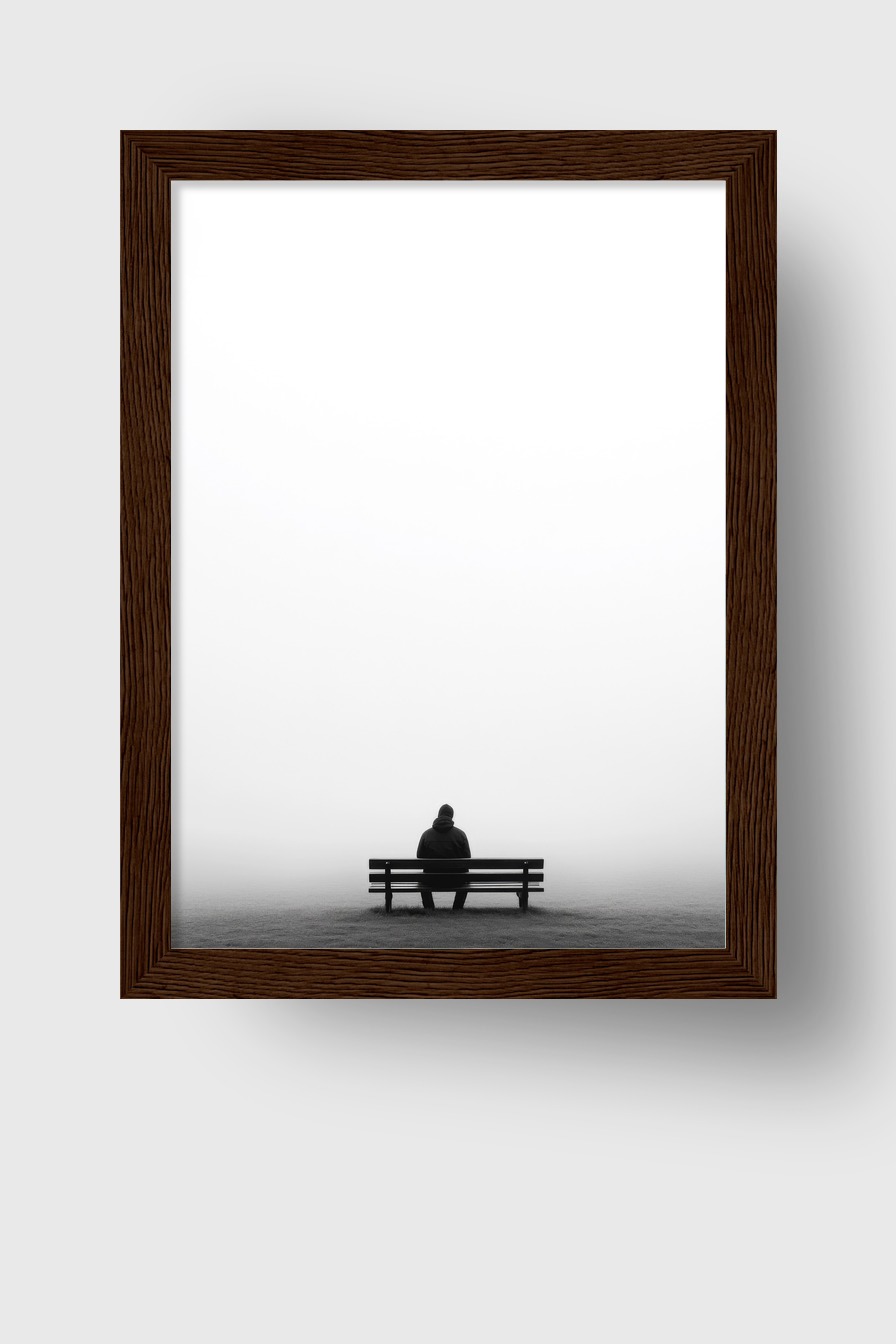 Fotografie Poster Mann Bank schwarz-weiß Nebel
