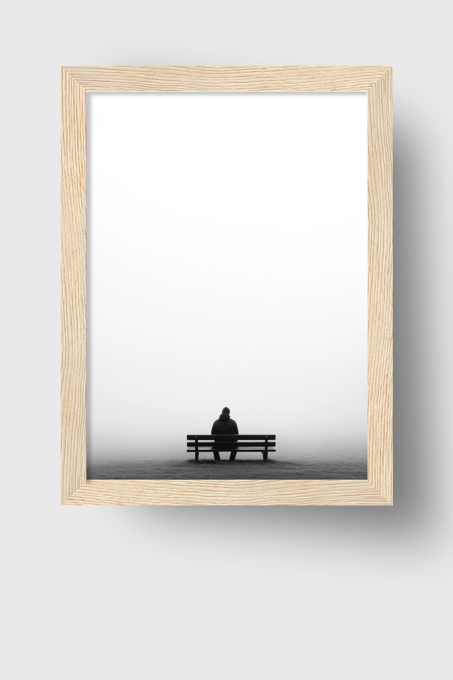 Fotografie Poster Mann Bank schwarz-weiß Nebel