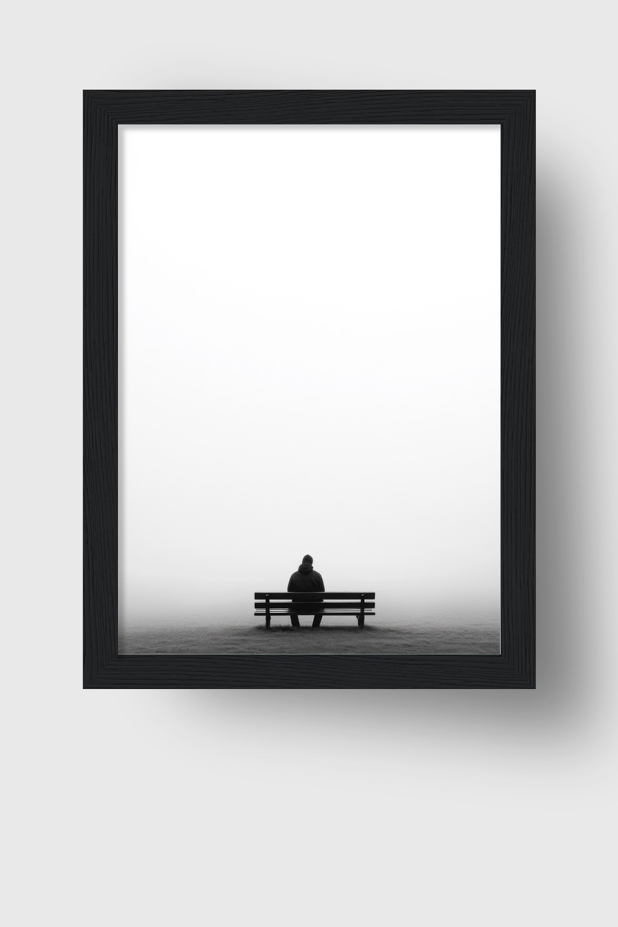 Fotografie Poster Mann Bank schwarz-weiß Nebel