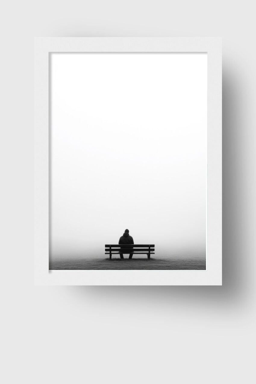 Fotografie Poster Mann Bank schwarz-weiß Nebel