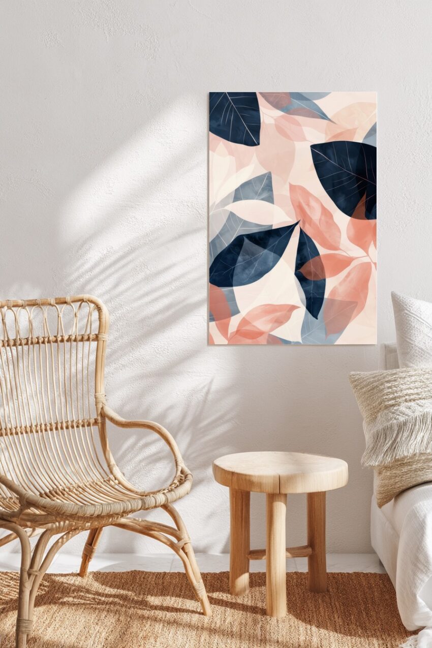 Grafikdesign Poster Blätter transparent blau rosa pastell