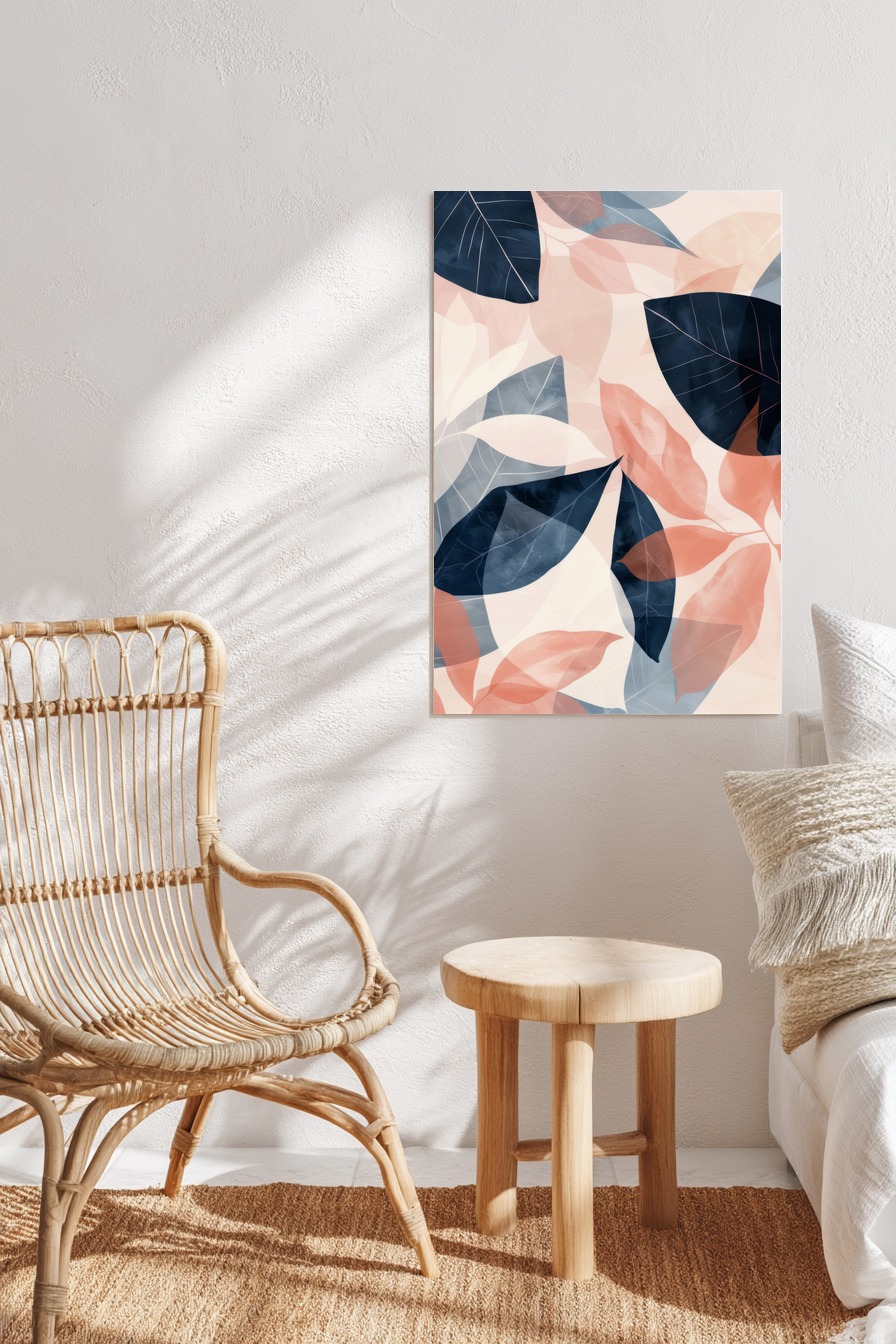 Grafikdesign Poster Blätter transparent blau rosa pastell