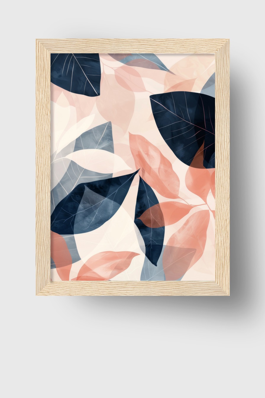 Grafikdesign Poster Blätter transparent blau rosa pastell