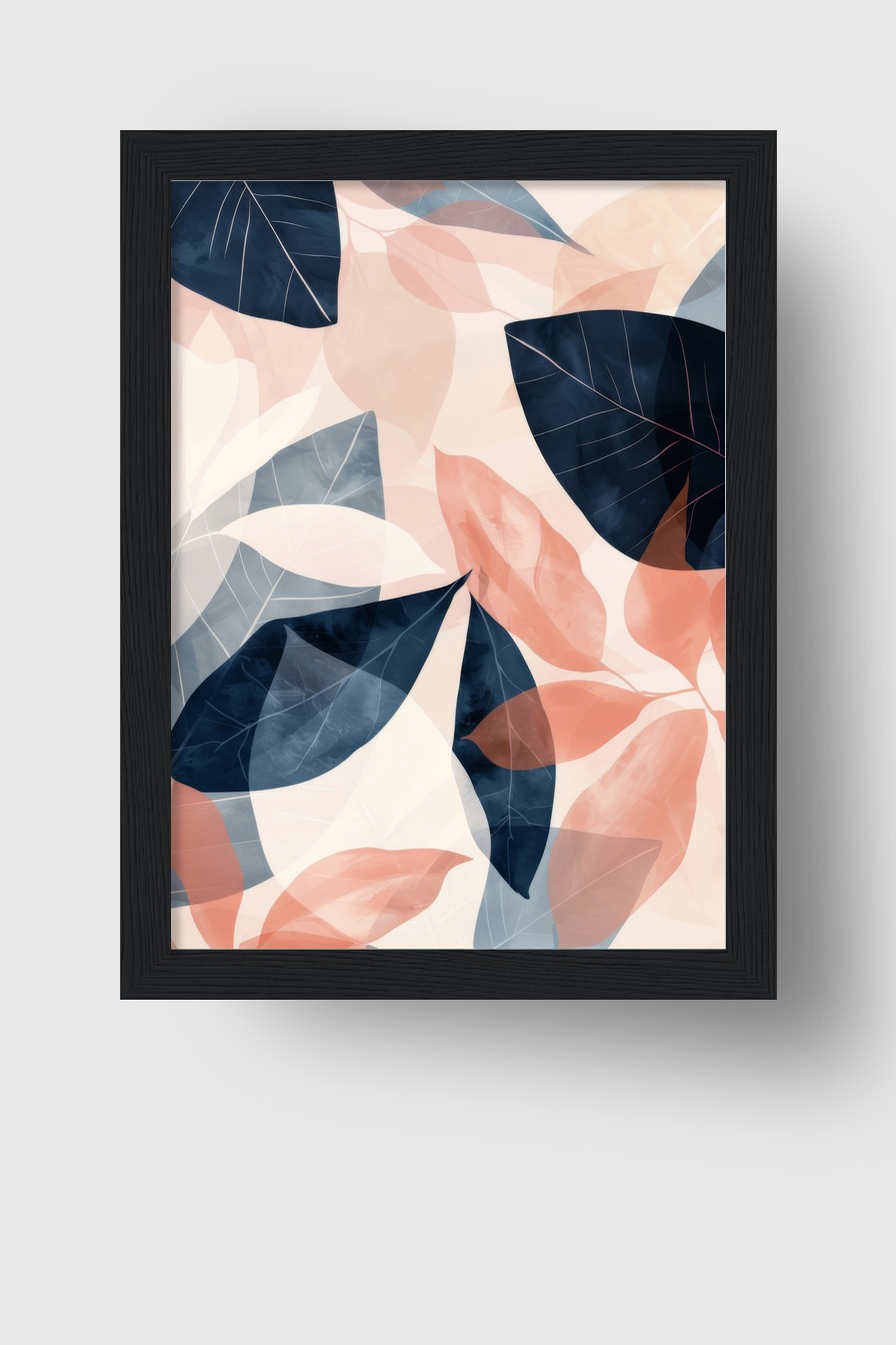 Grafikdesign Poster Blätter transparent blau rosa pastell