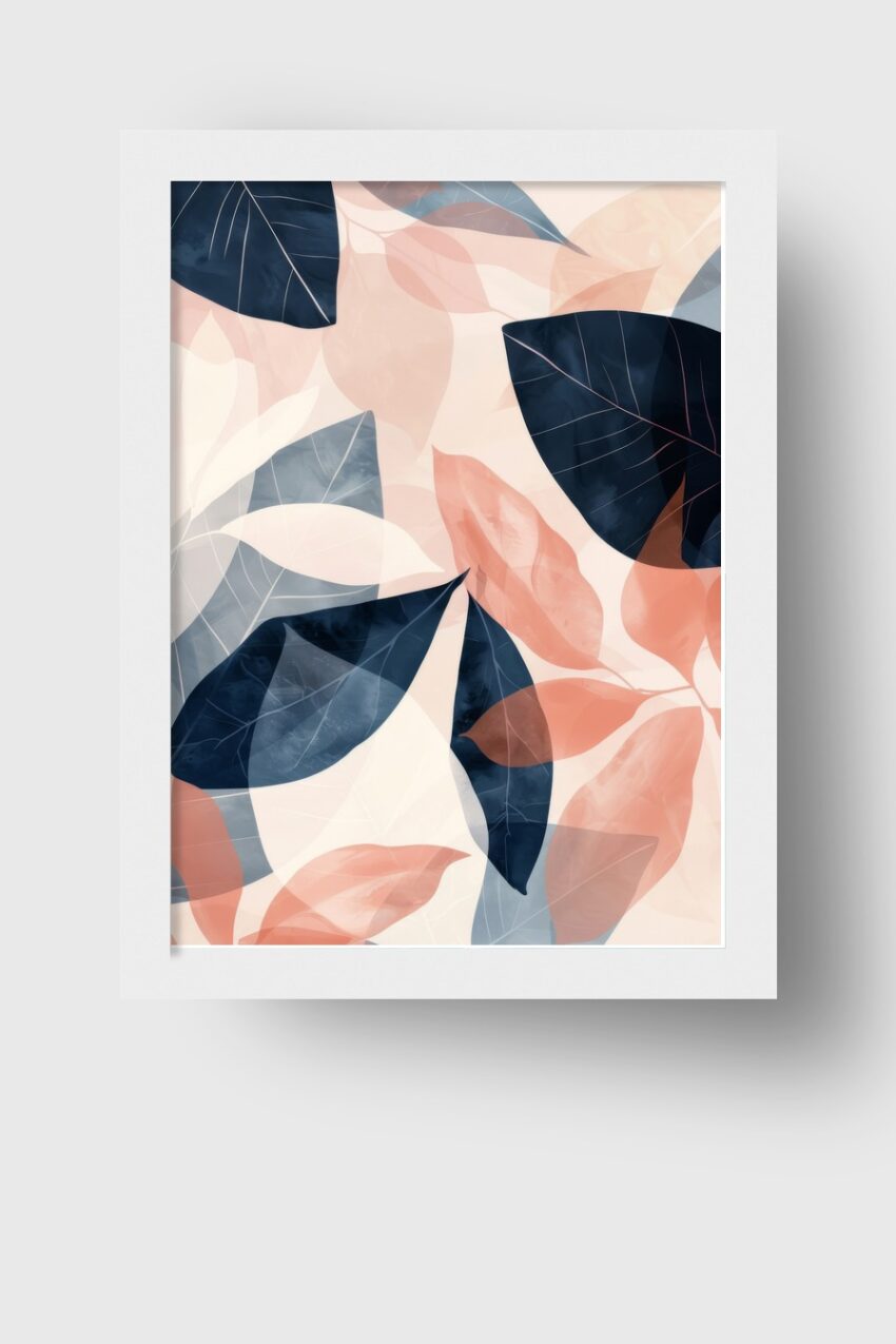 Grafikdesign Poster Blätter transparent blau rosa pastell