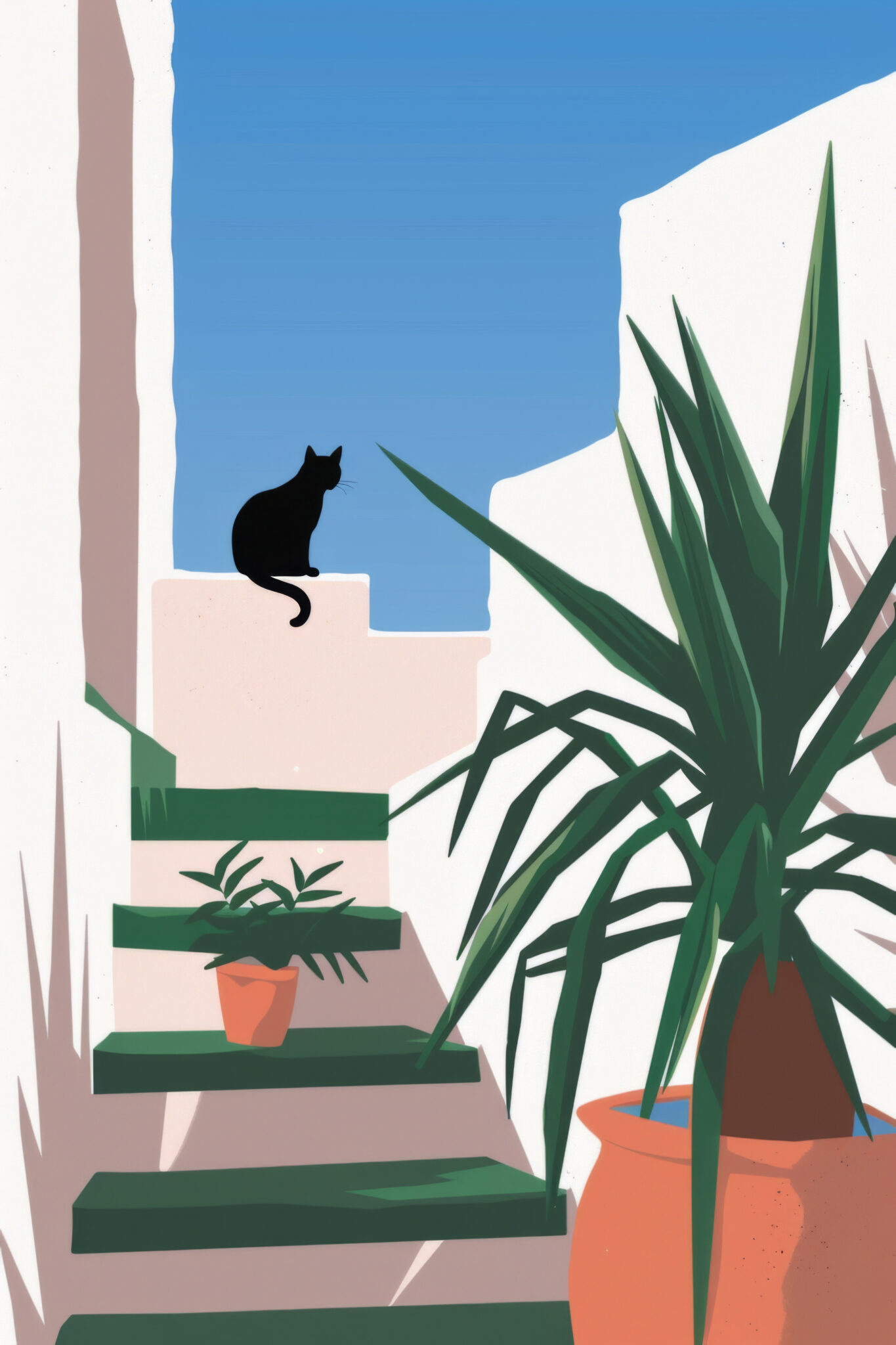 Illustration Poster Katze Tritt minimalistisch schwarz weiß grün