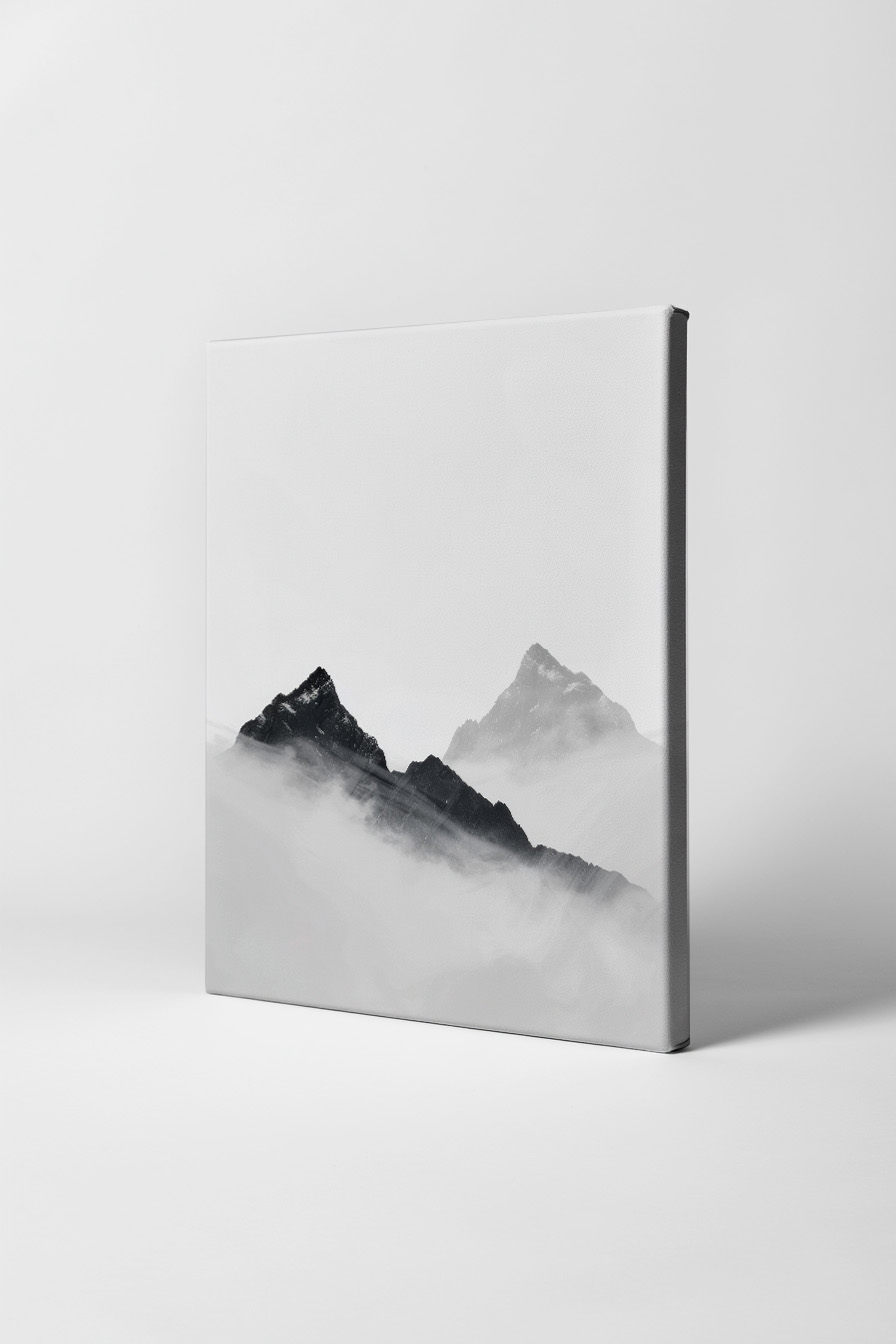 Fotografie Poster Bergspitze Nebel schwarz-weiß minimalistisch