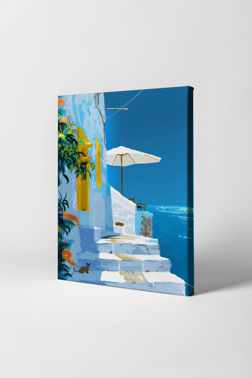 Digitale Kunst Poster Treppe Meerblick sonnig blau
