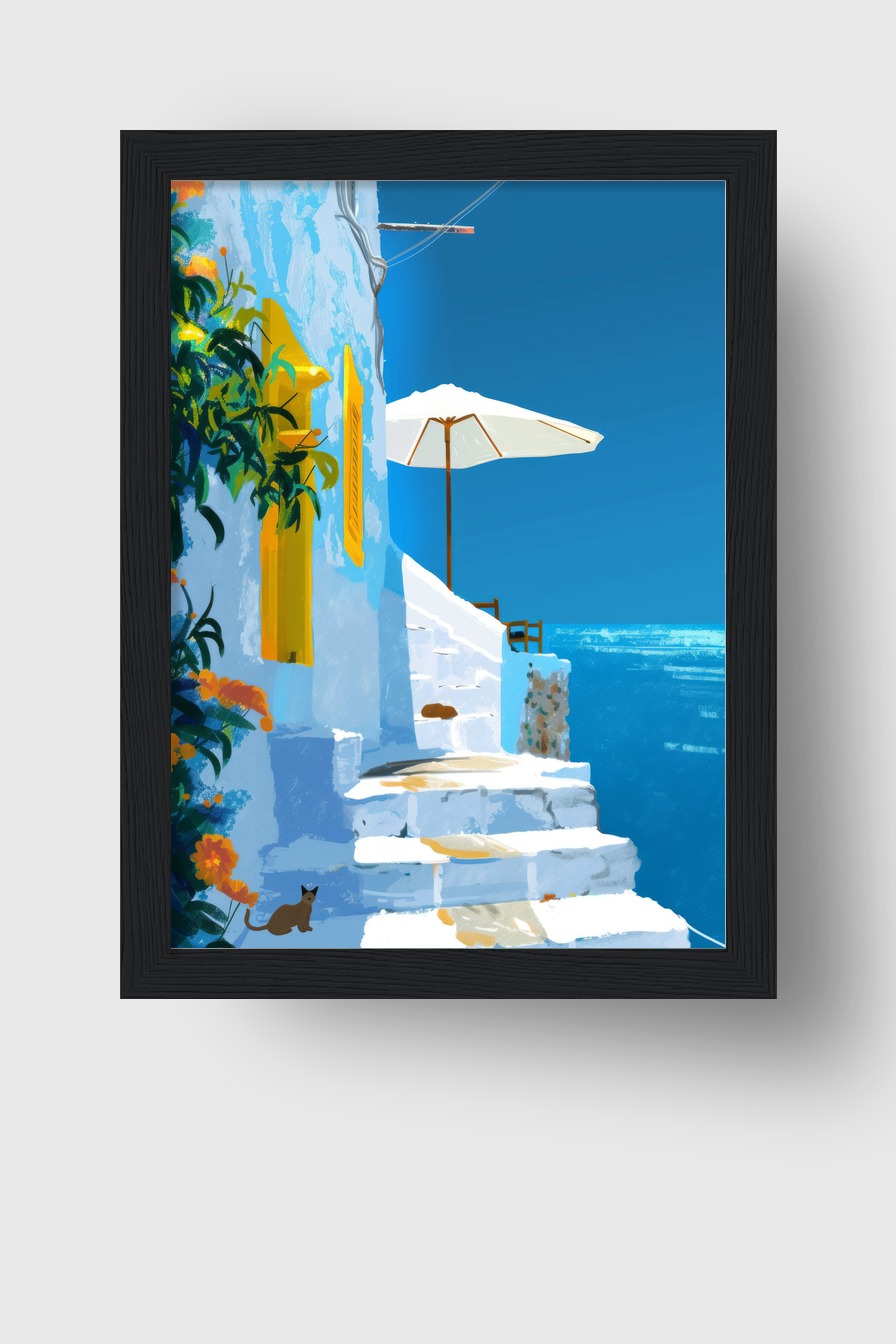 Digitale Kunst Poster Treppe Meerblick sonnig blau