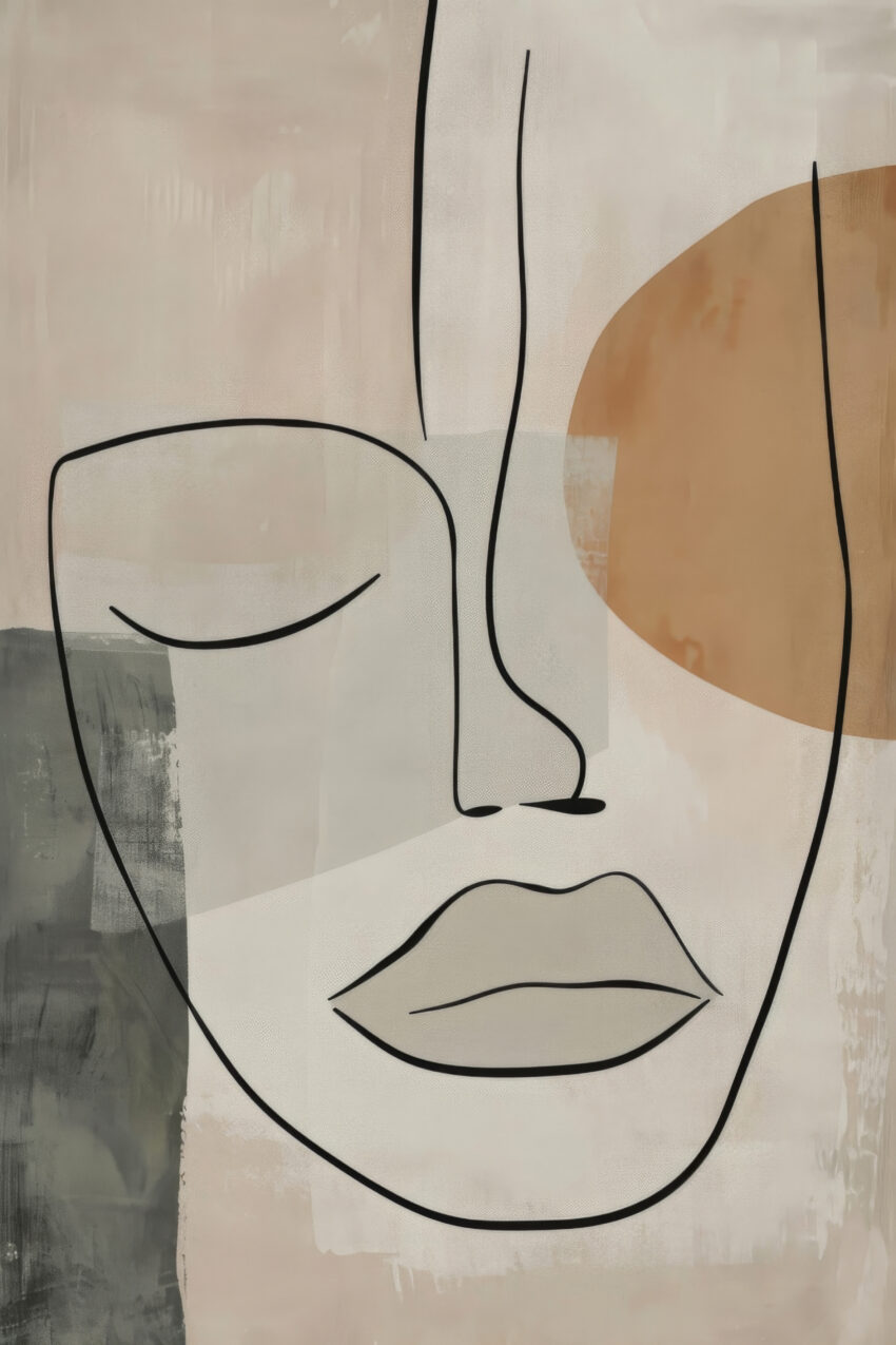 Illustration Poster Gesicht Linien minimalistisch beige grau