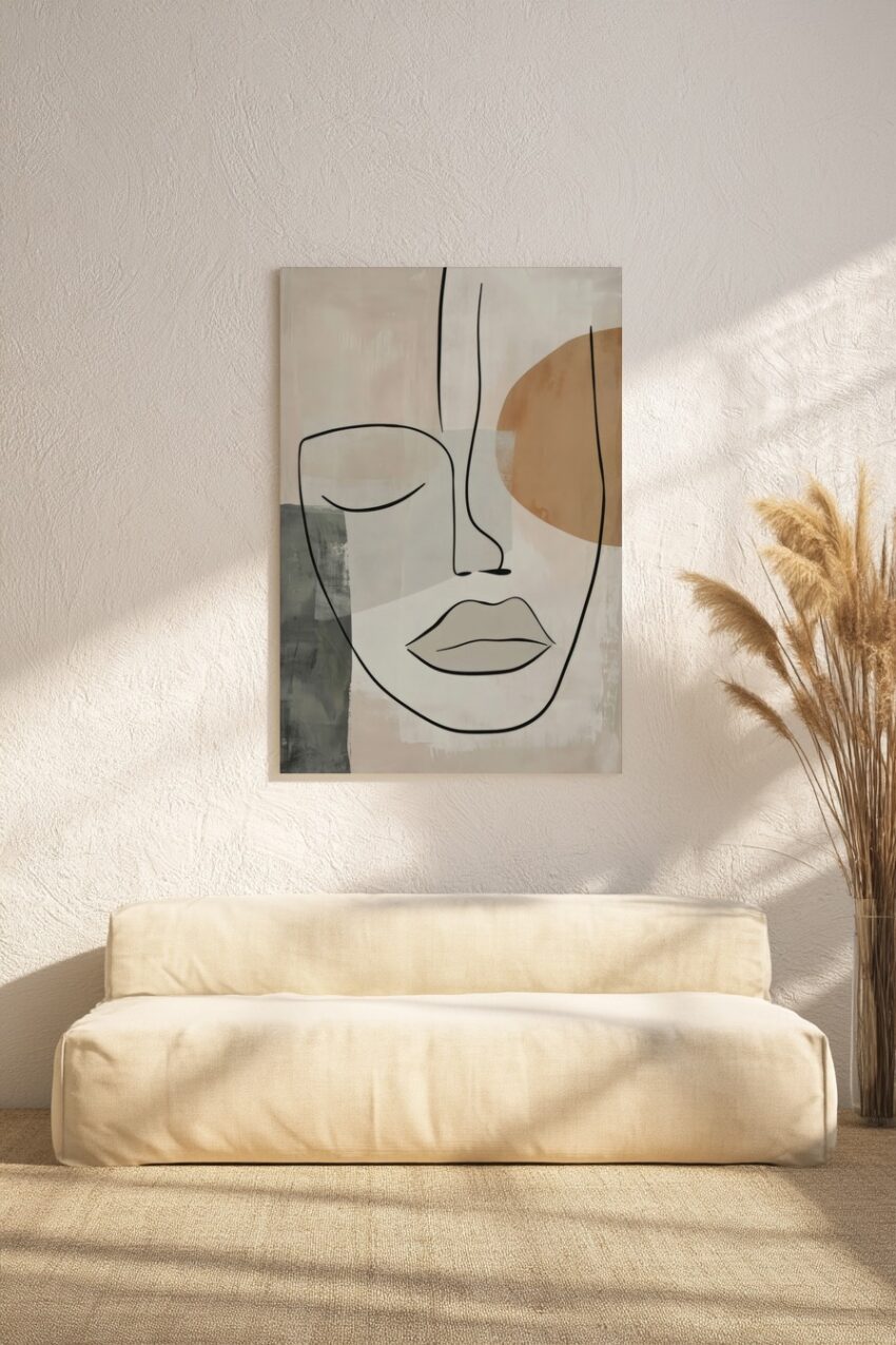 Illustration Poster Gesicht Linien minimalistisch beige grau
