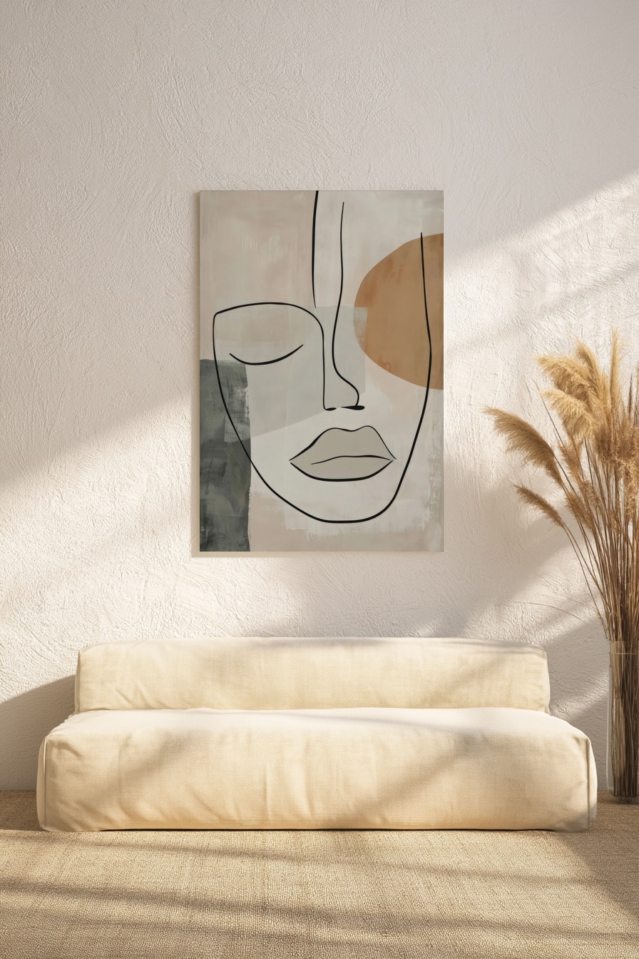 Illustration Poster Gesicht Linien minimalistisch beige grau