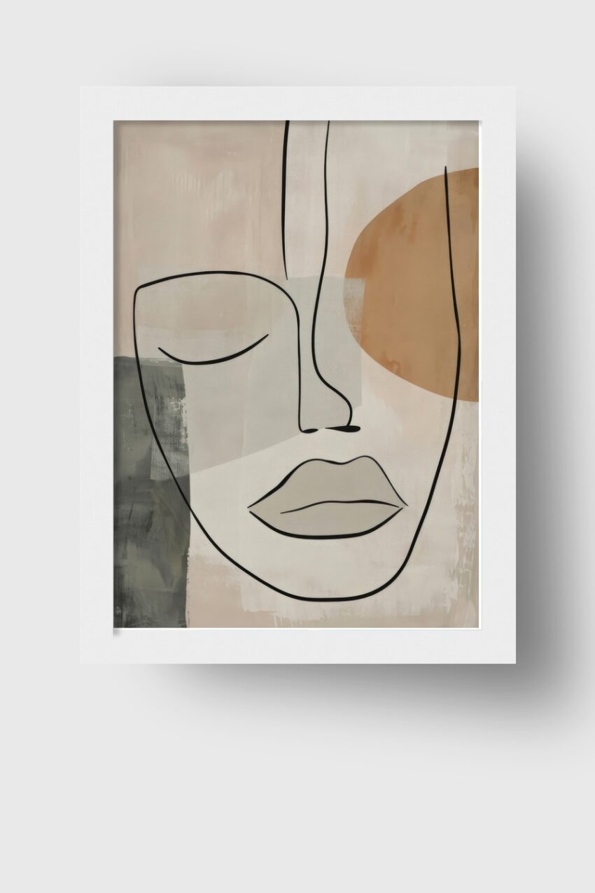 Illustration Poster Gesicht Linien minimalistisch beige grau