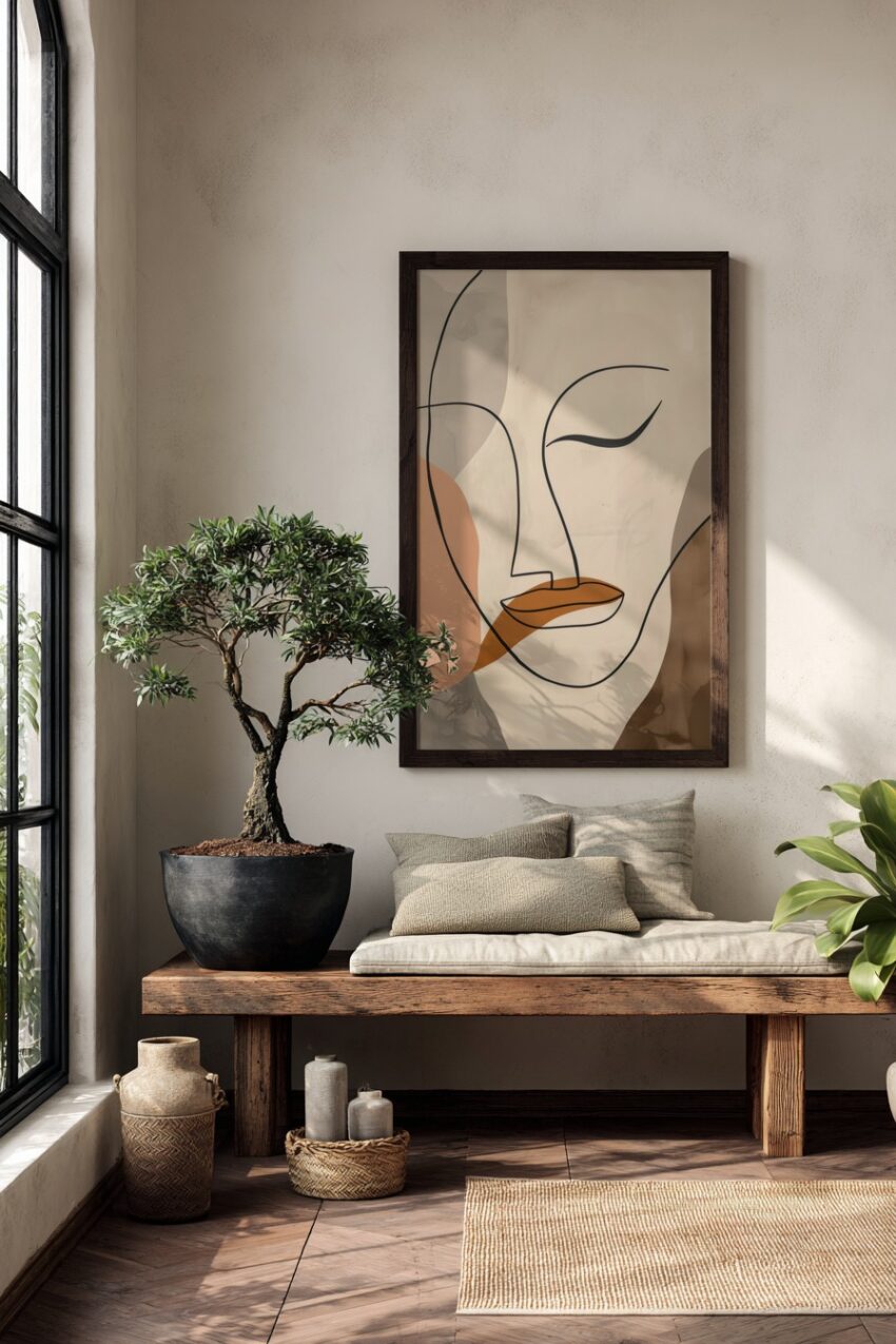 Illustration Poster Gesicht Linie beige braun minimalistisch