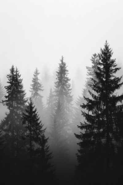 Nebelwald Tannen Gerahmt