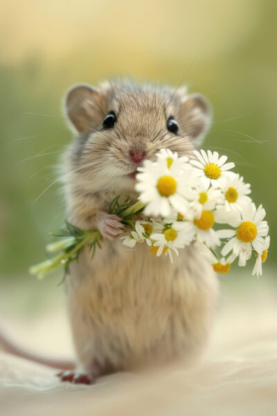Maus mit Blumen Leinwandbild