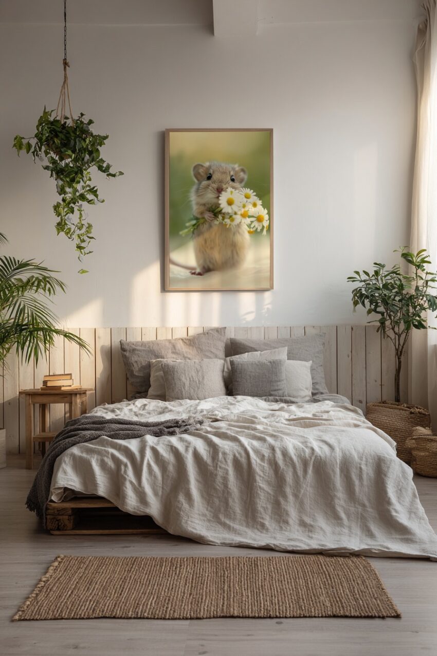 Fotografie Poster Maus mit Blumen zart natürlich