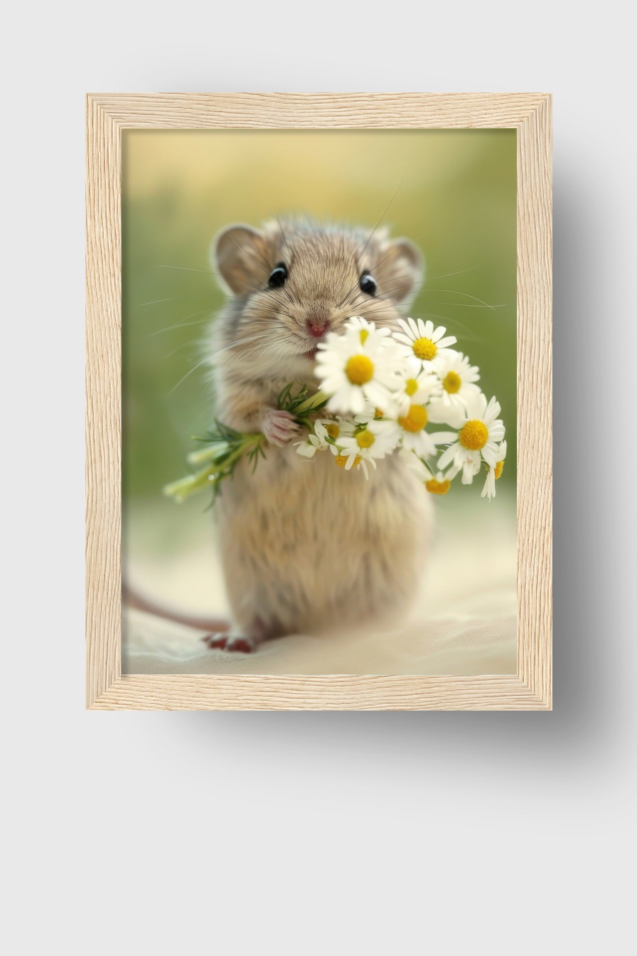 Fotografie Poster Maus mit Blumen zart natürlich