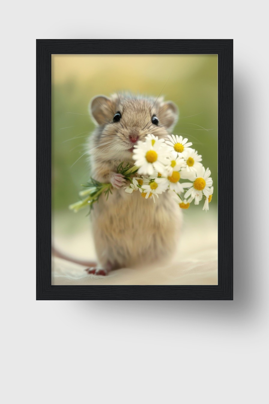 Fotografie Poster Maus mit Blumen zart natürlich