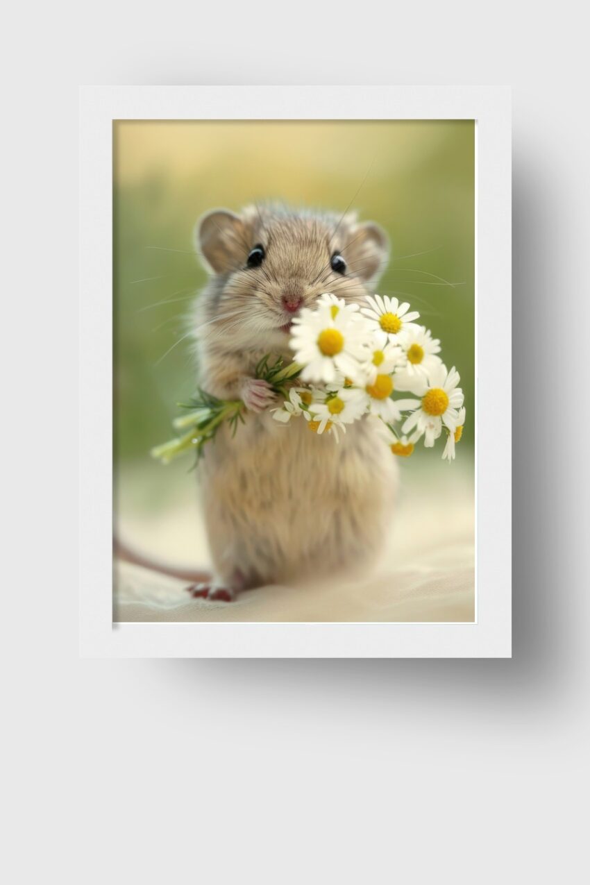 Fotografie Poster Maus mit Blumen zart natürlich