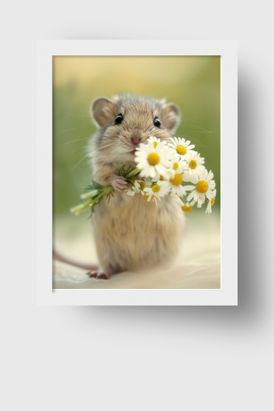 Fotografie Poster Maus mit Blumen zart natürlich