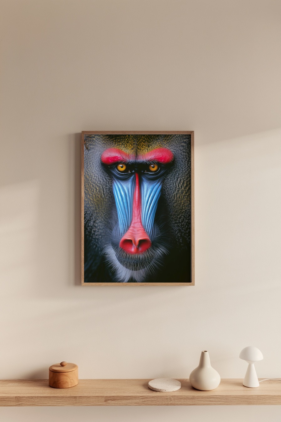 Fotografie Poster Mandrill Gesicht Nah intensiv bunt